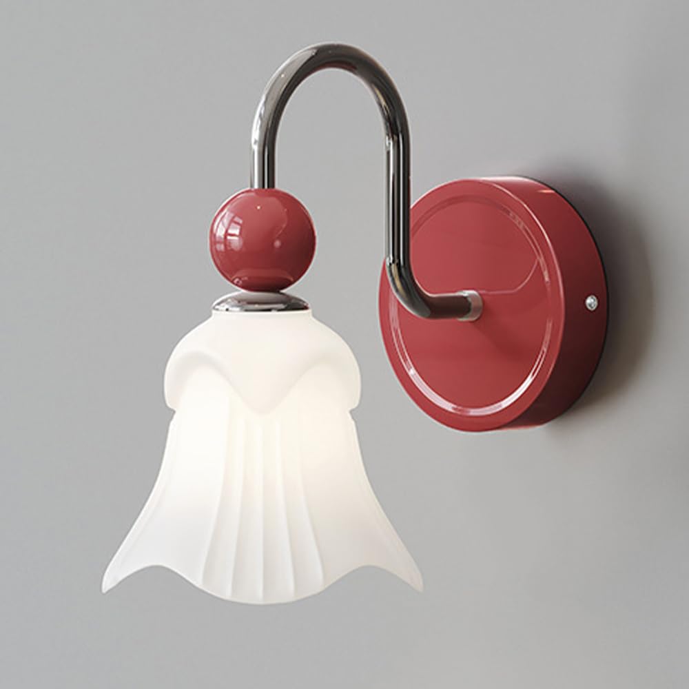 HUAYUSEDF Modern Flower Wall Sconce Cream Style 1-Light Indoor Fixture Lights with Frosted Glass Lampshade, Hardwired Farmhouse for Bedroom Bedside Living Room Hallway