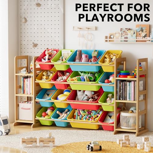 Image of SpaceAid Toy Storage Organizer with 6 Shelves and 16 Bins, Toy Organizers Storage Bookshelf, Kids Bin Shelf Toys Box Bookcase for Bedroom Playroom Organization Room Decor, Multi-Colored