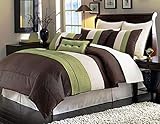 Legacy Decor 8pcs Modern Brown Sage Beige Comforter Set Bed in Bag - King Size Bedding