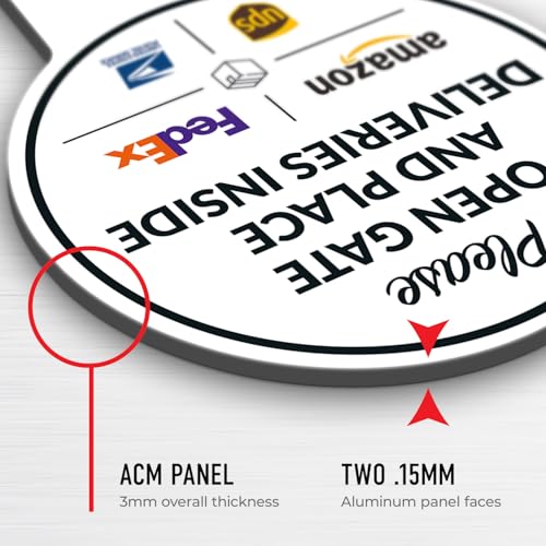 Image of Package Delivery Sign, Delivery Instructions Open Gate and Leave Delivery Inside Sign, 7x13 Inches Round Shape, Aluminum Composite Made in USA by Sigo Signs