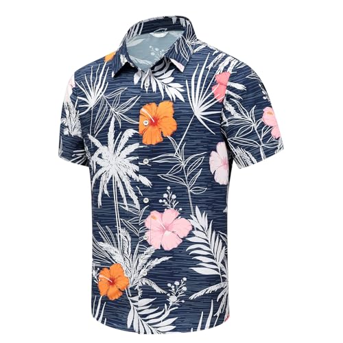Image of Men's Hawaiian Shirt Tops Vintage Short Sleeve Button Down Beach Shirt Male Tropical Floral Summer Pullover Party Holiday