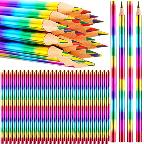 rainbow colored pencils - 96 Pieces Rainbow Color Pencils 4 in 1 Rainbow Pencils Wooden Colored Pencils Multi Colored Pencil for Kids Home Office School Classroom Supplies