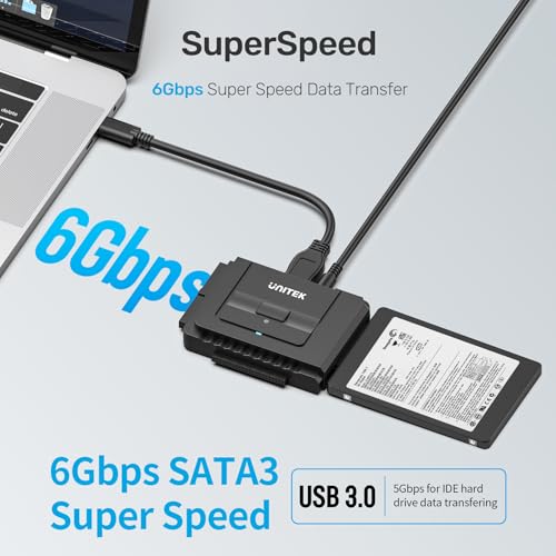 Image of Unitek USB C to IDE and SATA Converter External Hard Drive Adapter Kit for Universal 2.5 /3.5 HDD /SSD Hard Drive Disk, One Touch Backup Function, Included 12V /2A Power Adapter