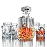 Voyzdx Vasos y Jarra de Whisky, Resistente Botella de Whisky Set para Scotch, Bourbon, 750 ml Decantador y 6 Copas de...