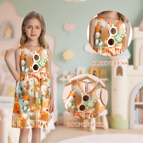 RONGTAI Girls' 3D Raised Print Rayon Dress Sleeveless Long Tiered Back Neck Button Down-Cartoon Theme Colorful4