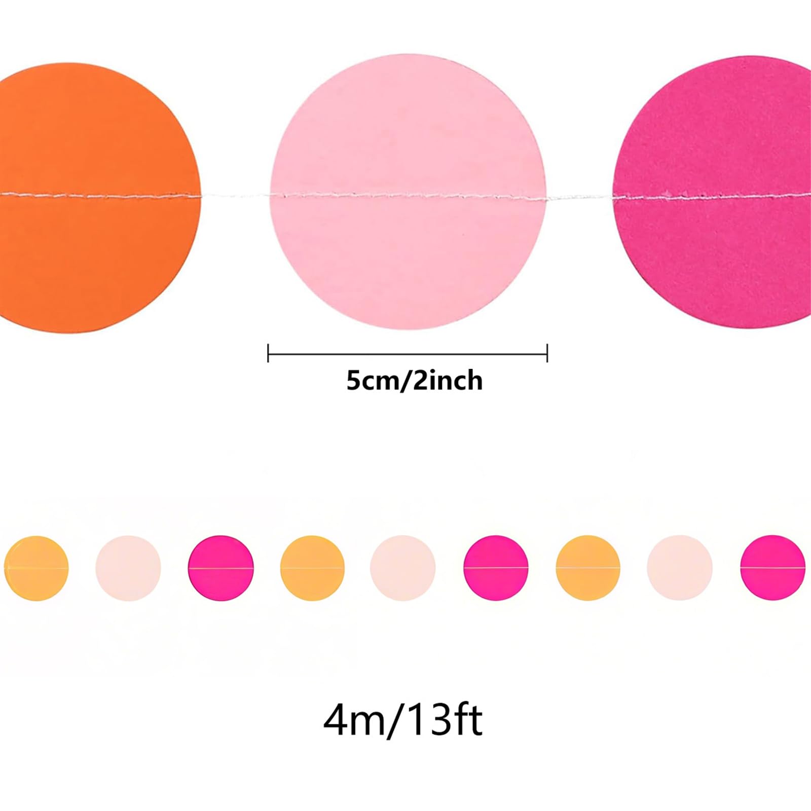 Rose red Pink and Orange Hanging Paper Garland,Circle Dots Paper Decoration for Party(52 Ft/4 Pack) - Image 2
