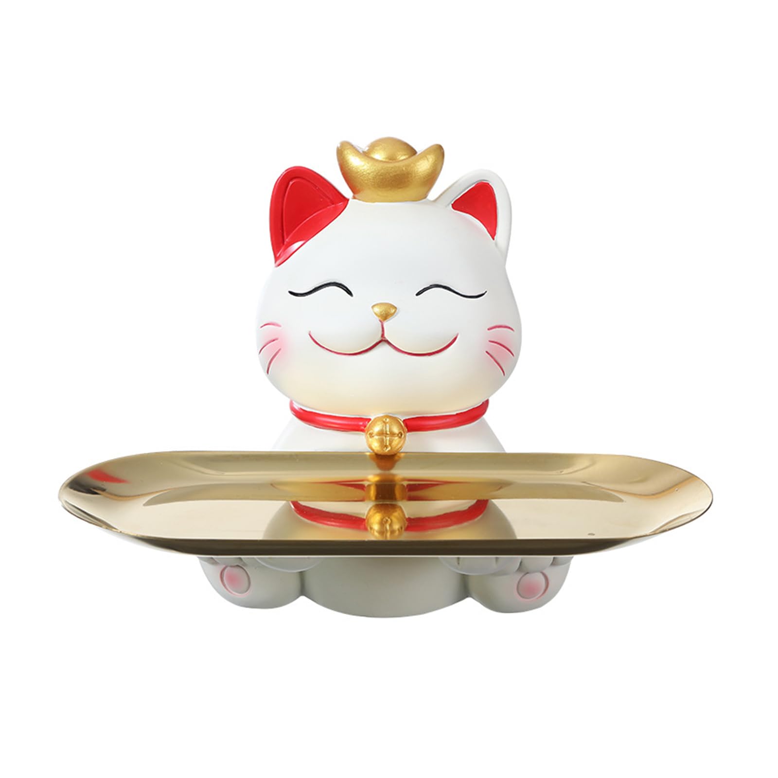 KFGISD, Figures Sculpture Key Figurine Home Decor Hallway Zen lover Lucky cat flat figurine tray,Red C,Key Tray(Red D)