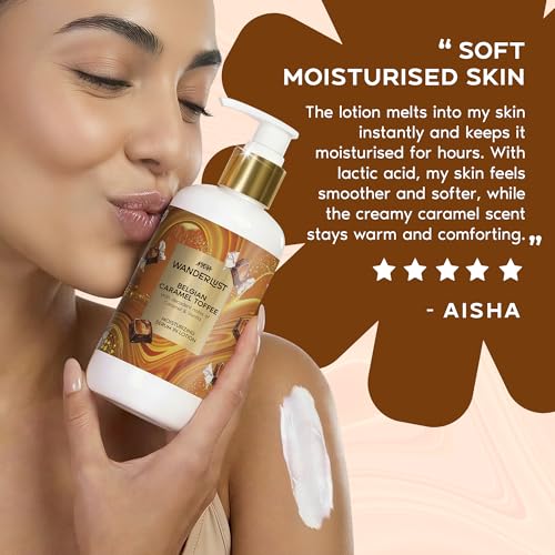 Image of Nykaa Wanderlust Belgian Caramel Toffee Moisturising Body Lotion, 250 ml |Caramel & Vanilla | Lightweight, Long-Lasting Moisturisation| Vegan, Paraben-Free I Suitable for All Skin Types