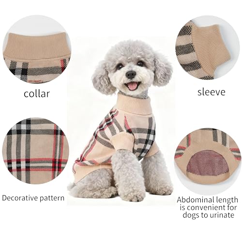 Image of Small /Medium Dog Sweater, Warm Dog Winter Coat w /Sleeves, Comfortable High Neck & Leash Hole, Premium Dog Clothes for Mini Poodle-Best for Holidays, Daily Walks S Apricot