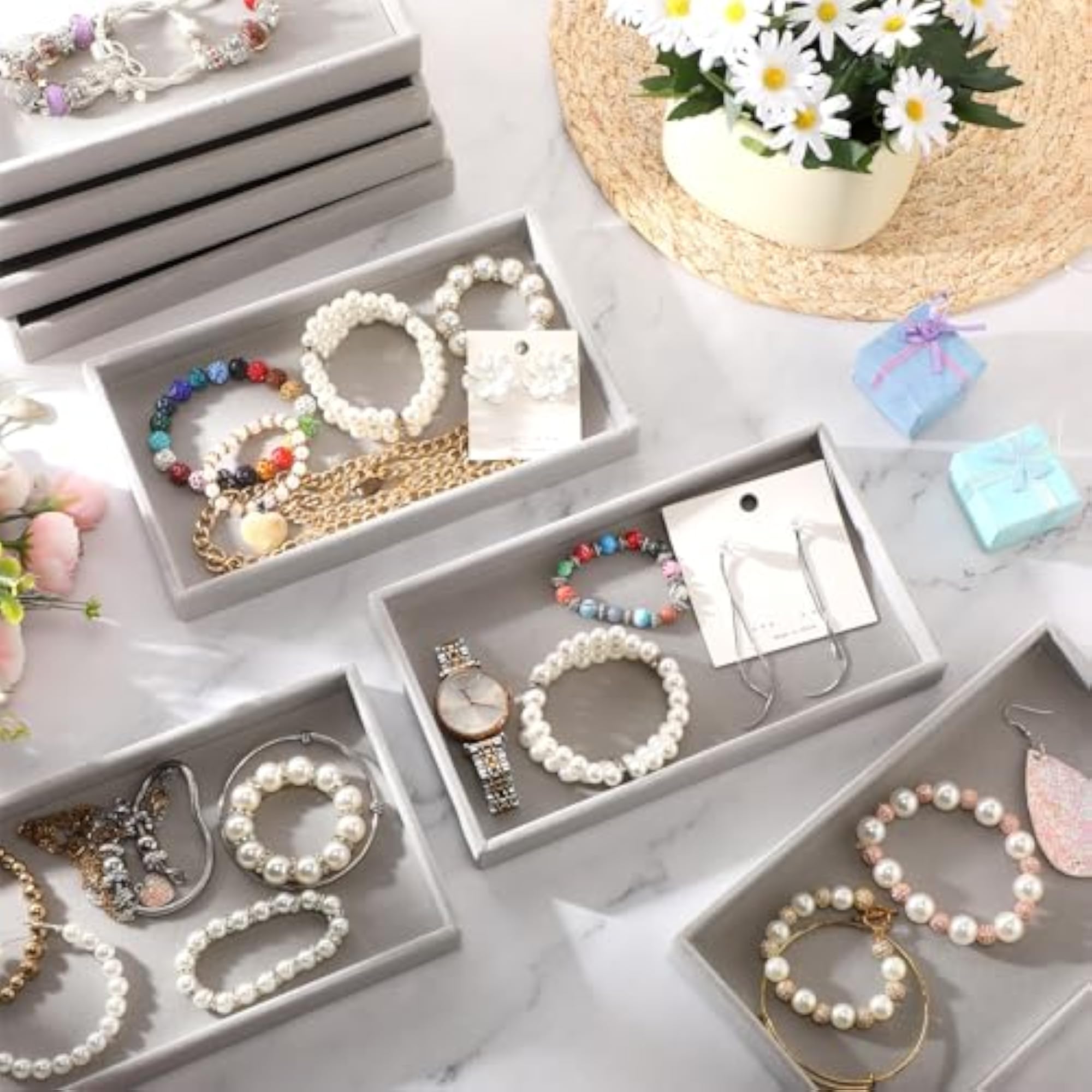 8 Pcs Small Velvet Jewelry Tray Stackable Organizer