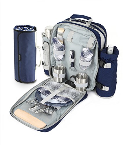 Greenfield Collection BPSD2DNBHPW Picknick-Rucksack für Zwei Personen, mit passender Decke, Marineblau