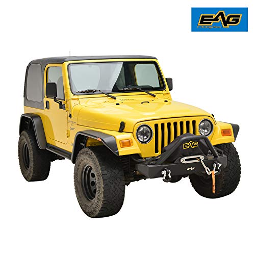 Eag Stubby Front Bumper With D-Rings And Winch Plate Steel Black Textured Fit For 87-06 Wrangler Tj Yj #TOP5