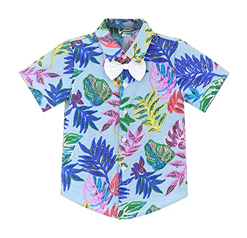 Image of Toddler Baby Boy Summer Clothes Set Floral Shirt Bow-tie Shorts Hawaiian Outfit