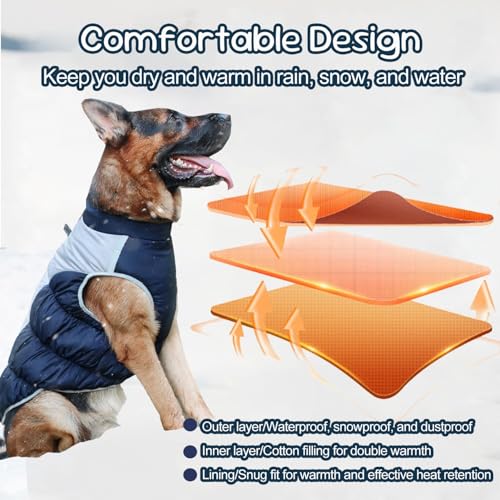 Hundemantel Grosse Hunde, XL - 5XL Wintermantel Hund Schnee Geeignet, hundemantel für große Hunde Reflektierende, Wintermantel Hundemantel Gross Rollkragen, Marineblau,4XL