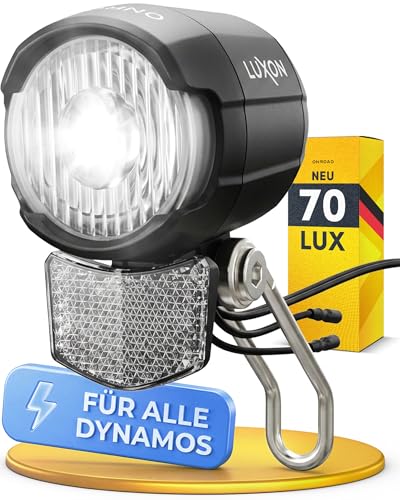 LED Fahrradlicht Dynamo 70 Lux - Fahrradlicht Set LUXON mit sehr hellem Licht & Standlicht - Ohne Akku Immer Einsatzbereit ideal für Alltag Pendler Stadtverkehr für Naben- & Seitendynamo