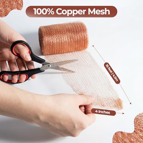 Image of Copper Mesh Roll for Rodent Control | 4 Inch x 16 Feet | Pack of 2 Rustproof Copper Mesh | Rodent Bat and Snail Barrier | Hole Blocker for Gaps, Vents and Water Openings | Includes Scissor