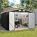 UDPATIO Outdoor Storage Shed 10x10 FT, Outside Sheds & Outdoor Storage Metal Galvanized Steel Yard, Lawn, with Lockable Door for Can, Bike, Lawnmower,Dark Grey