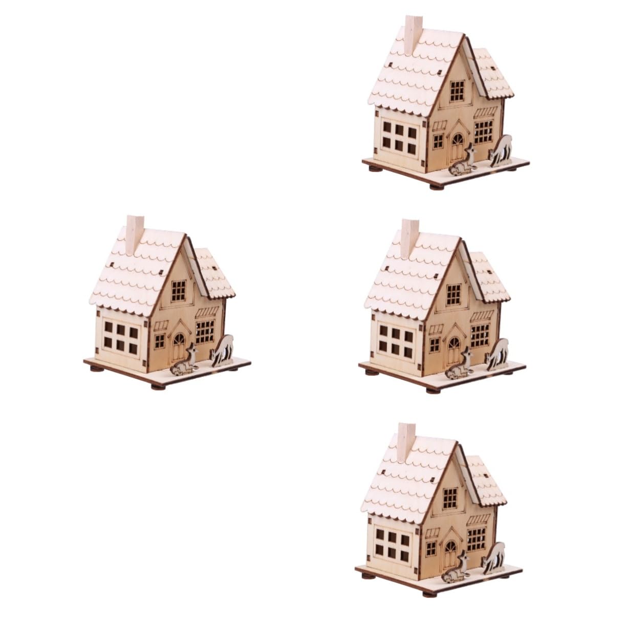 Cabilock 4 Piezas Cabina Luminosa Cabaña Navidad Adorno Luz Navidad Decoracion Rustica Decoración La Mesa Comedor Casas Navideñas Pueblo Juguete Madera Niño Led Modelo