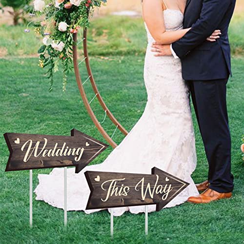 Set Of 6 Wedding Directional Road Signs, Double-Sided Printing Wedding Directional Road Arrow Sign Outdoor Lawn Decorations Large Waterproof Wedding Directional Signs With Stand #TOP5