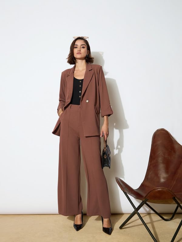 Image of Black Front Dart Textured Palazzo Pants