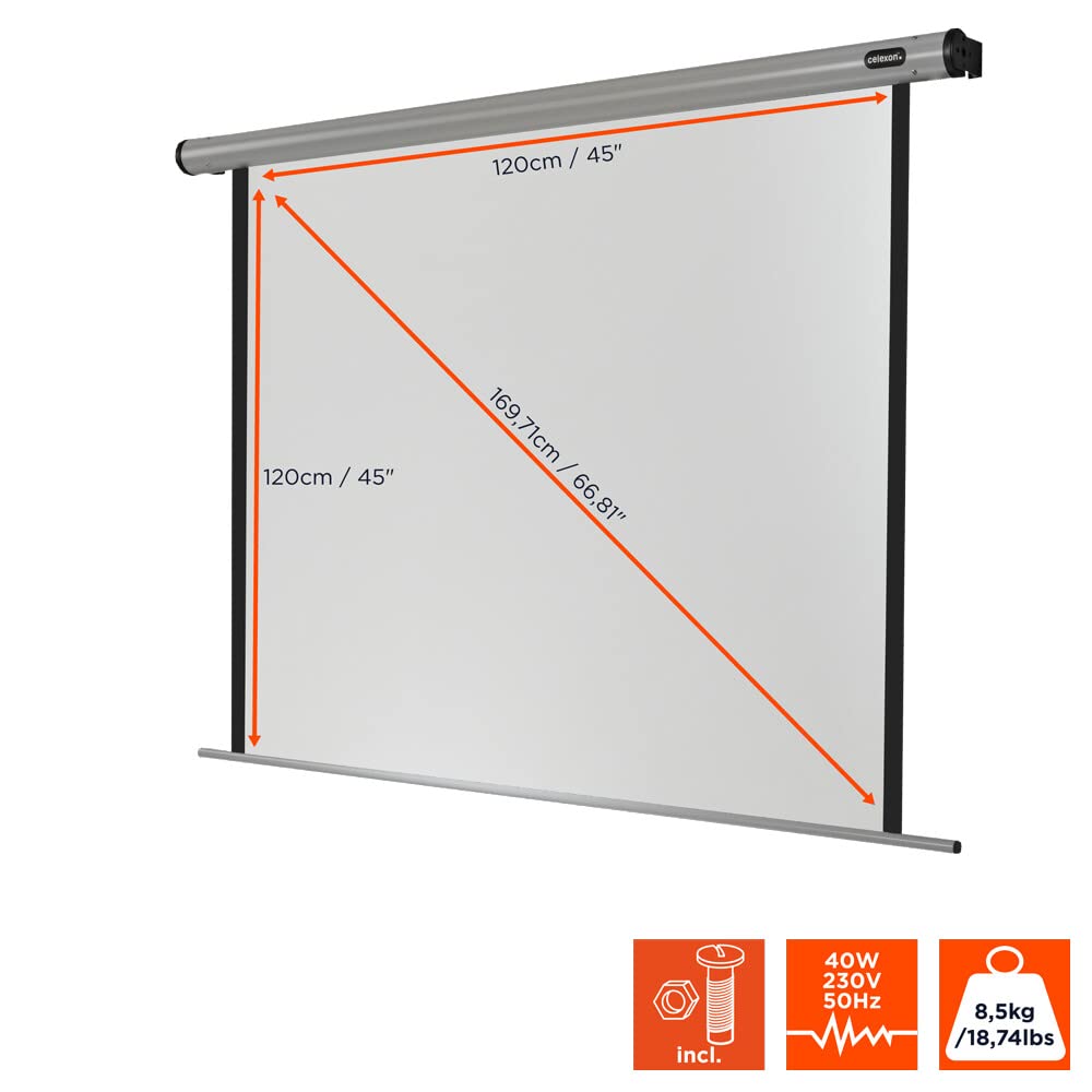 celexon HomeCinema Motor-Leinwand 100" | 220x124 cm 16:9 | elektrische 4K, Full-HD Beamerleinwand für Heimkino-Projektionen & Büro-Präsentationen | geeigent zur Decken- & Wand-Montage