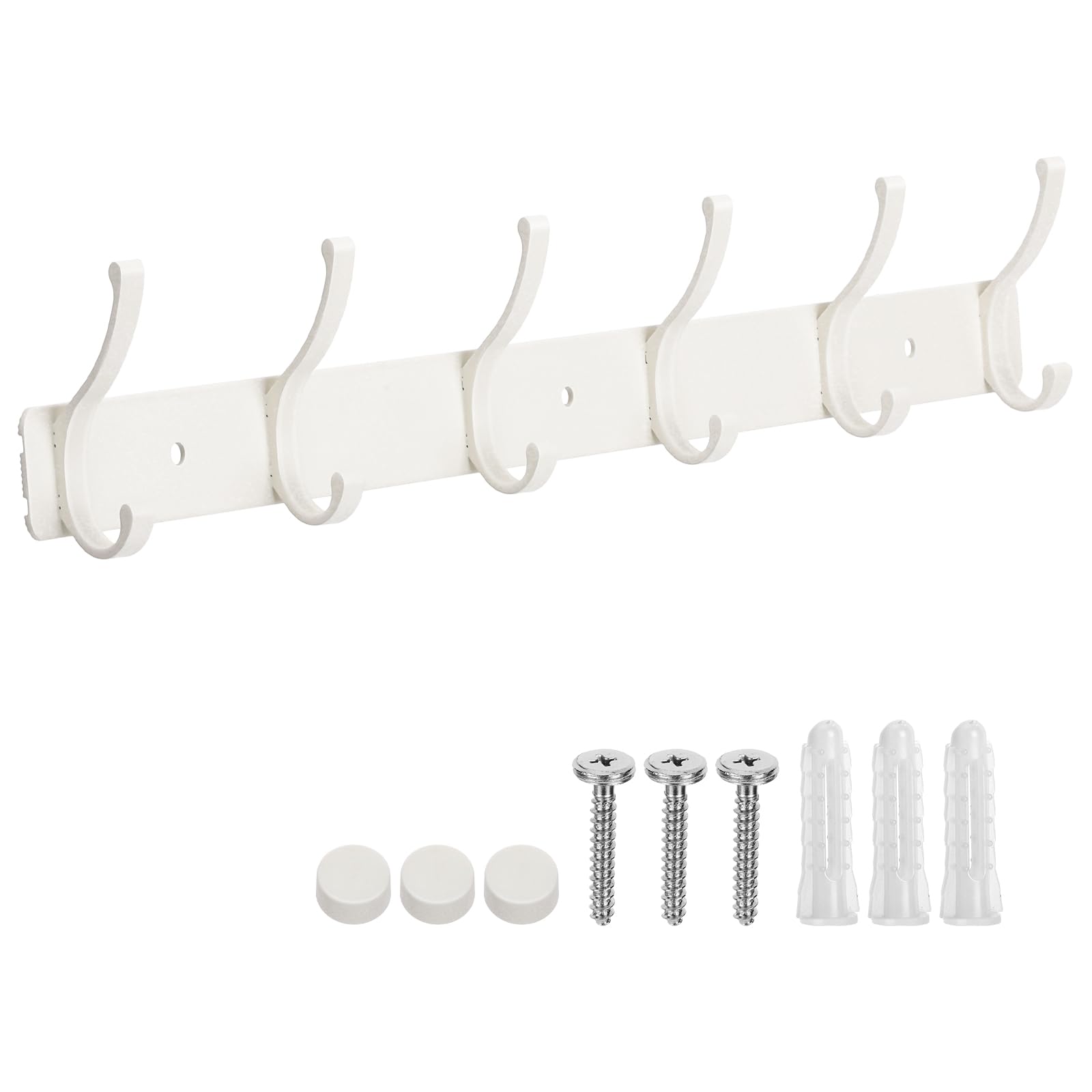 Dntorx Coat Rack Wall Mount, 1 Pack White Coat Hooks Hanger Wall Double Hook Rack Rail Towel Hat Rack Entryway Bathroom Hanger Organizer for Robes, Clothes, Bags, Hat