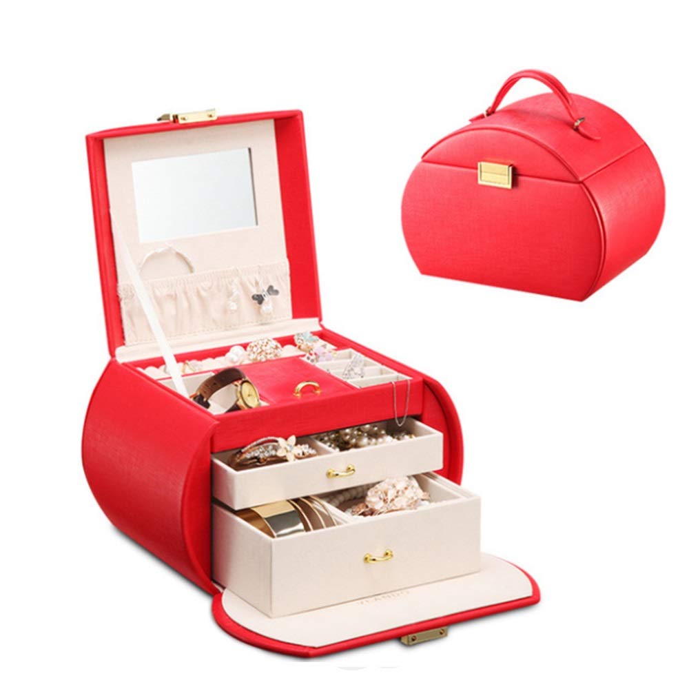 Feixunfan Jewellery Case PU Jewelry Box Bracelet Necklace Box For Wedding Gift for Girls Mother Women (Color : Red, Size : 23x16x17cm)