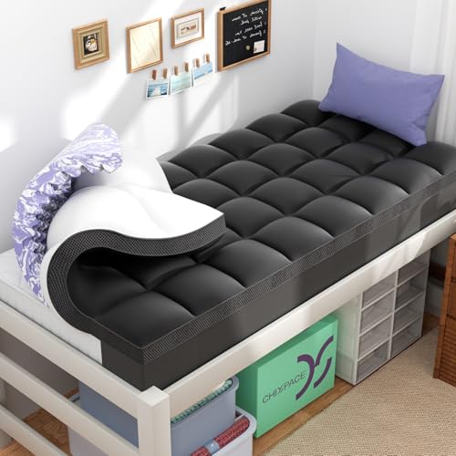 Image of ChiXpace Dual Layer 5 Inch Memory Foam Mattress Topper Twin XL - 2 Inch Gel Memory Foam and 3 Inch Pillow Top Mattress Pad, 7-Zone Egg Crate Twin XL Size Mattress Topper (Black)