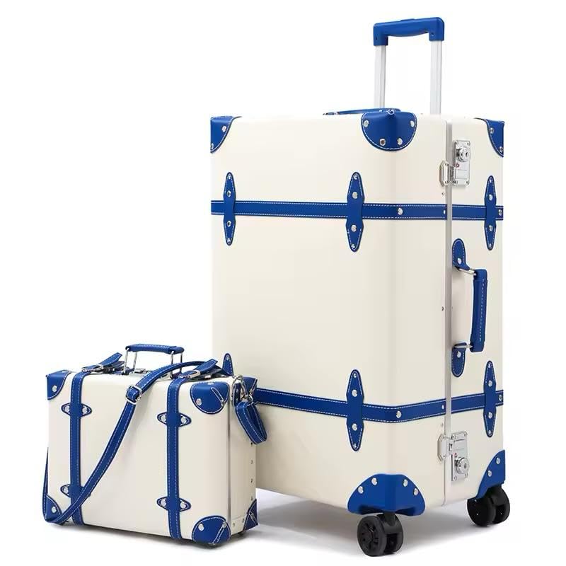 Vintage Style Luggage Set, 2-Piece, Cream and Royal Blue, Trolley Suitcase with Matching Vanity Case