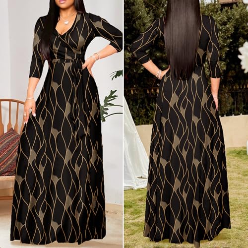 Image of FANDEE Plus Size Maxi Dress for Women Casual Summer Sundress V-Neck 3 /4 Sleeve