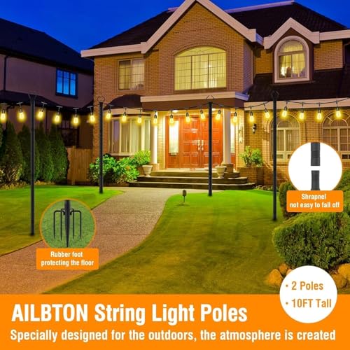 Image of AILBTON 10Ft Exterior Light Poles 10 Pack, Durable Metal String Light Posts for Outdoor Use, Equipped with Fixed Brackets for Yard, Terrace, Backyard and Garden Lighting Decor