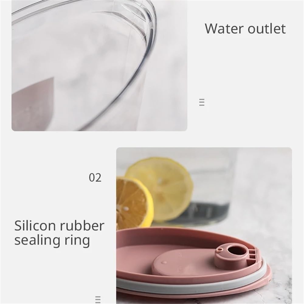 Jarra Agua Fria Jarra de agua grande de plástico de 2,1 l con tapa y asa Hervidor de agua cuadrado for el hogar Contenedores de agua, té o jugo for el refrigerador Jarra Agua Detox Frutas(Pink)