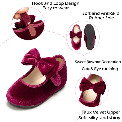 Image of PHIRAMIN Toddler Flower Girl Glitter Dress Shoes Little Girl Ballet Flats Bow Wedding Party