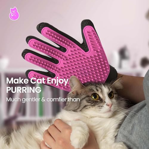 Image of Pet Hair Remover Glove - Gentle Pet Grooming Glove Brush - Deshedding Glove - Massage Mitt with Enhanced Five Finger Design - Perfect for Dogs & Cats with Long & Short Fur - 1 Pack (Right-hand), Pink