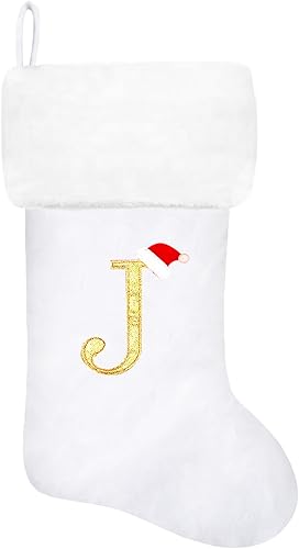 Miniatura 135 de Calcetines de Navidad bordados de 20 pulgadas con monograma, terciopelo rojo con puño de felpa blanca supersuave, adornos clásicos para decoración