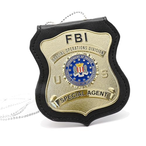 Jefuzh Detective Costume Accessory Cosplay Badge with Faux Leather Holder Enameled & Plated Catch Design Opulent Shield Badge FBl