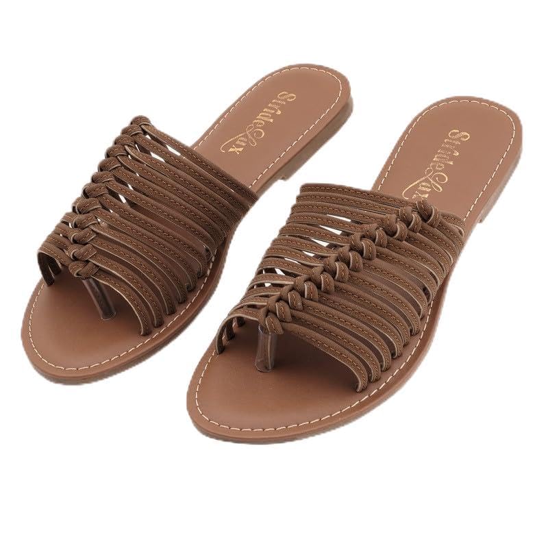 stridelux shoes Kyra Women's Braided Multi-Strap Flat Sandals - Tan-picture-34