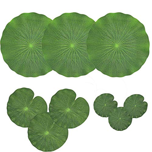 Shumo Pack Of 9 Artificial Floating Foam Lotus Leaves Water Lily Pads Ornaments Green | Perfect for Patio Koi Fish Pond Pool Aquarium Home Garden Wedding Party Special Event Decoration