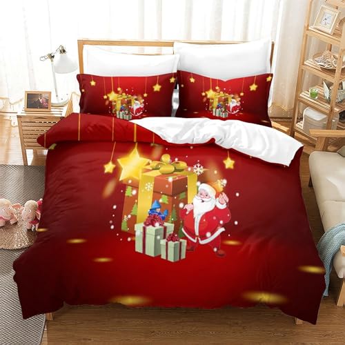 Housse de couette Père Noël microfibre douce抗皺 ferme glissière parure lit King 220x240
