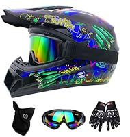 DriveNova Motocross Fullface MTB Helm, Downhill Motorradhelm Kinder, Helm Set Herren ATV Motorradhelm mit Handschuhe Maske Brille, Jugend Motorradhelme Inklusive S-M Größen Helmfutter