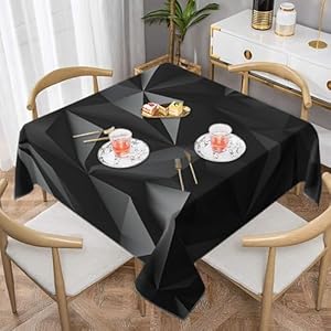 GDSHJKLW Tafelkleed van 140 x 130 cm – vlek- en kreukbestendig wasbaar tafellaken vierkant zwart geometrisch keukentafelkleed voor eetkamer, keuken, picknick, terrasfeest decoratie