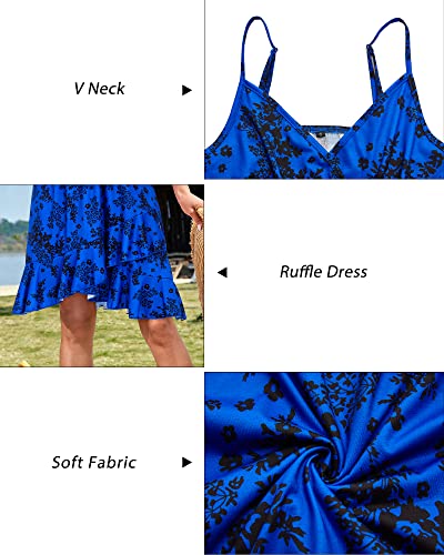 Image of ULTRANICE Womens Summer Dresses Floral V Neck Ruffled Hem Spaghetti Spring Casual Beach Outfits Flowy Wrap Sun Dress