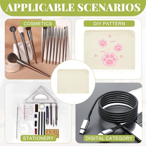 Image of 16 Pieces Canvas Zipper Pouch,Canvas Pencil Case Blank Makeup Bags,Multi-Purpose Relatively Travel Toiletry Bags,Blank DIY Craft Bag,Glasses,Coins, Cellphones, Invoice,Pencil Bag
