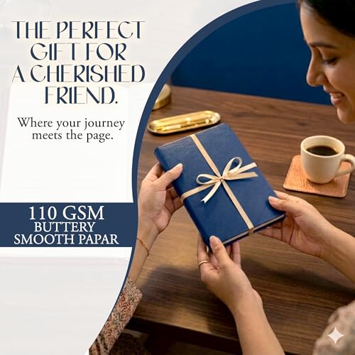 Image of GLUN Soft Touch PU Leather A5 Notebook, Navy Blue Cover Portable Pocket Diary Notepad with Schedule, 242 Writing Pages for Home, School & Office Use