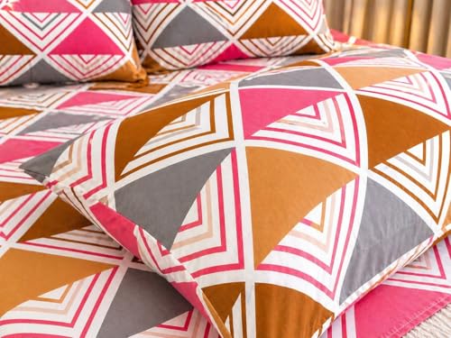 Image of Castiqa Elastic Fitted Supersoft Premium Polycotton 200TC King Size Bedsheets with 2 Pillow Covers (Fits Upto Mattress of 8Inches) (Pink, Full 72x78x8Inch)