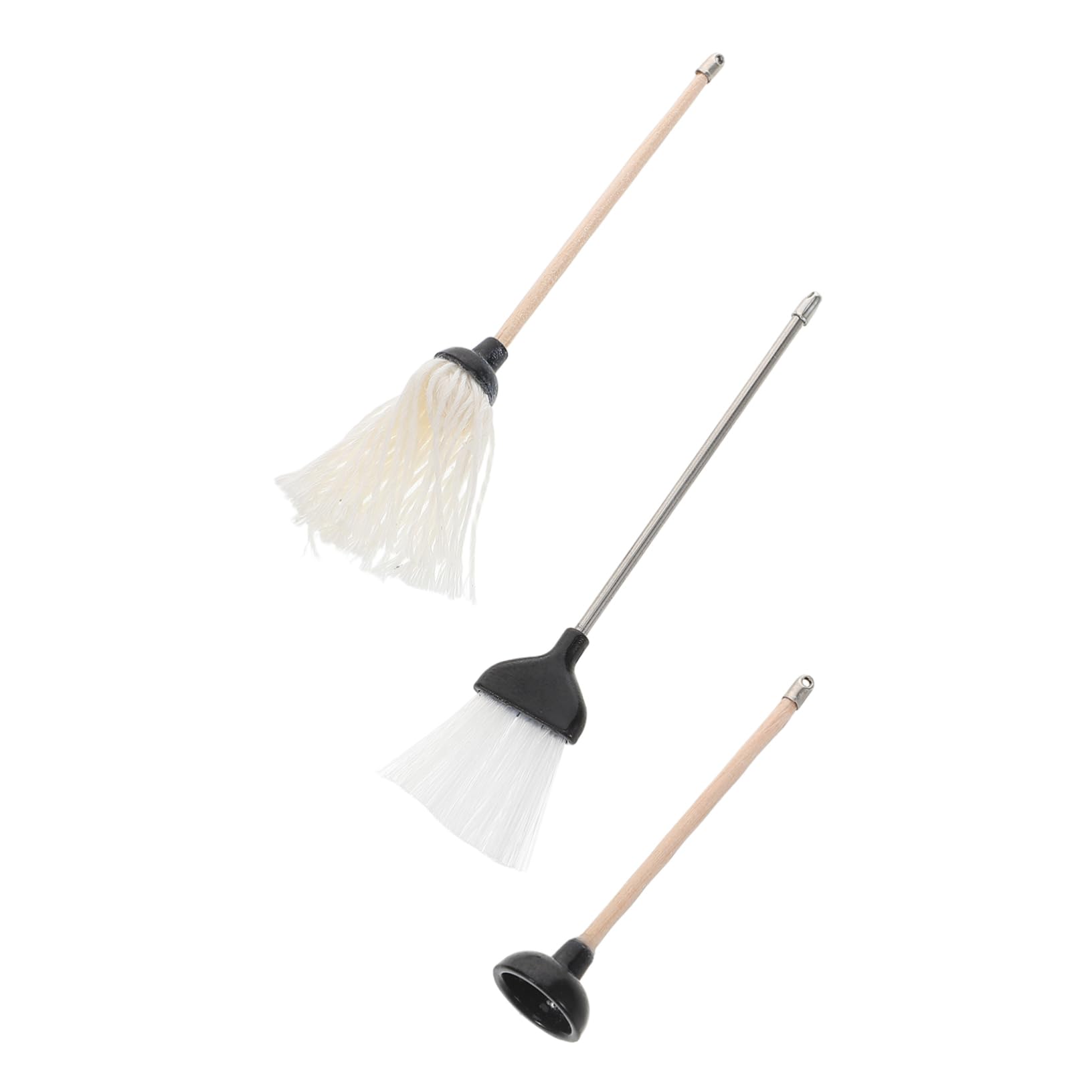 Toddmomy Dollhouse Miniature Cleaning Kit Mop Broom and Plunger Set Perfect for Tiny Spaces Dollhouse Bathroom Cleaning Set