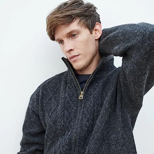 Irish Aran Wool Sweater for Men, 100% Wool, Internal Lining, Full Zip2