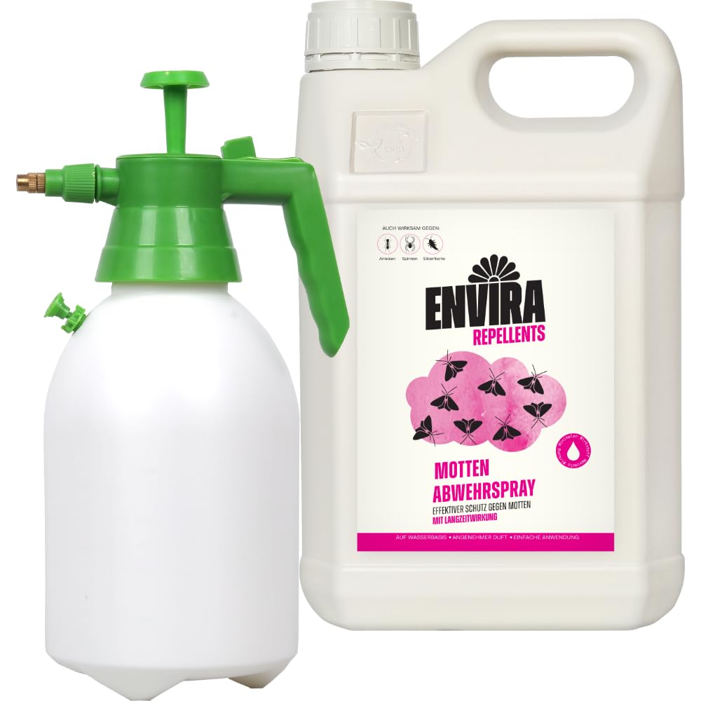 Envira Mottenspray 5 Liter + 2 Liter Drucksprüher - gegen Kleidermotten | Motten Spray mit Langzeitwirkung gegen Lebensmittelmotten - Mottenschutz für den Kleiderschrank, Mittel gegen Motten