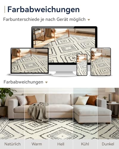 DEFYNEE Teppich Wohnzimmer 150x210 cm Wohnzimmerteppich, Waschbarer Teppich, Kurzflor (Florhöhe ca. 5,88 mm), rutschfest, Vintage & Boho Rug für Kinderzimmer, Schlafzimmer, Büro, Schwarz-Weiß