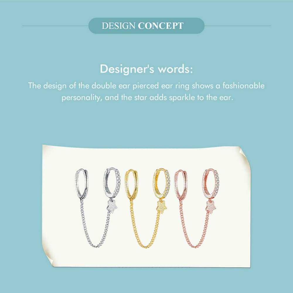 Pendientes de Plata de Ley 925 con Cuatro circonitas y Forma de Flor para Mujer, Pendientes Dobles con Cadena y Borla, Pendiente Piercing